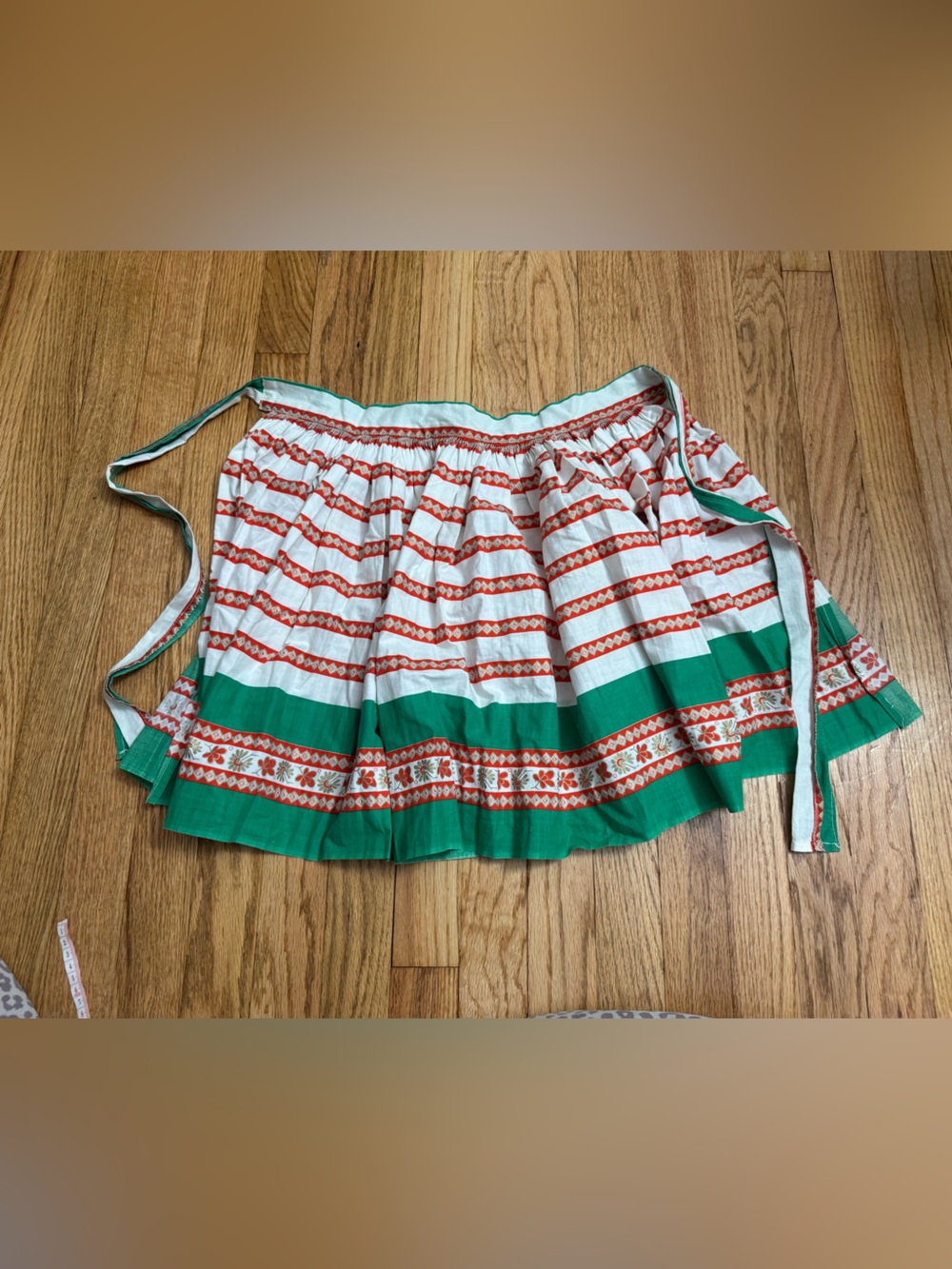 Green/White/Red Striped Floral Waist Apron Cotton Tie Straps One Size Adults